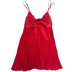 Victoria's Secret Red Lace Bow Babydoll Chemise G String Panty Set Size Medium